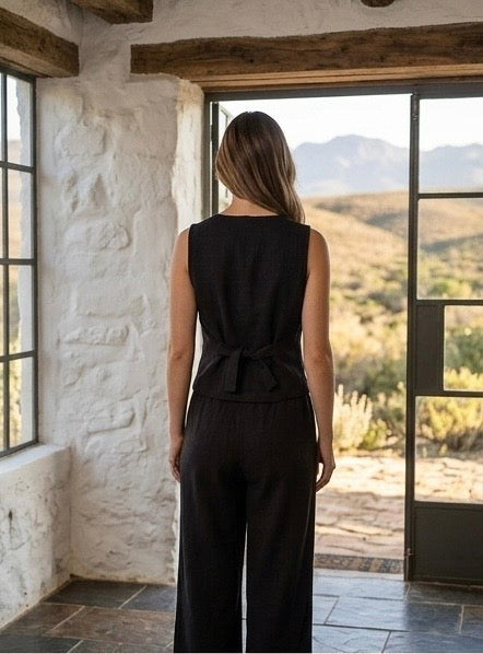 Lila Rose Linen Blend Drawstring Pants - Black