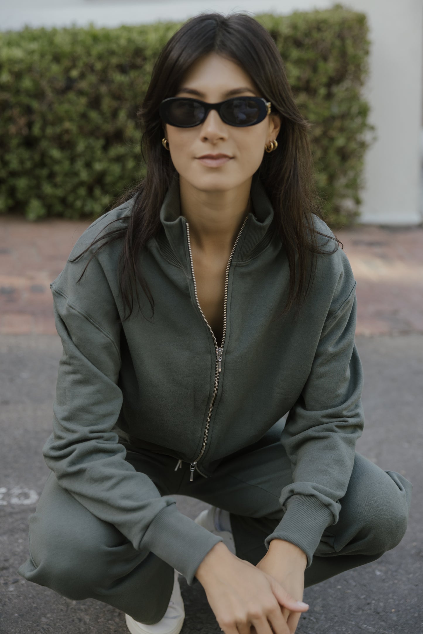 Lila Rose Cotton Fleece Zip Top - Khaki
