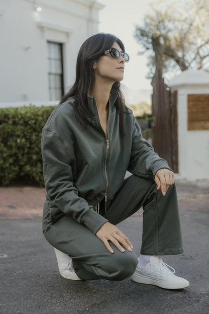 Lila Rose Cotton Fleece Zip Top - Khaki