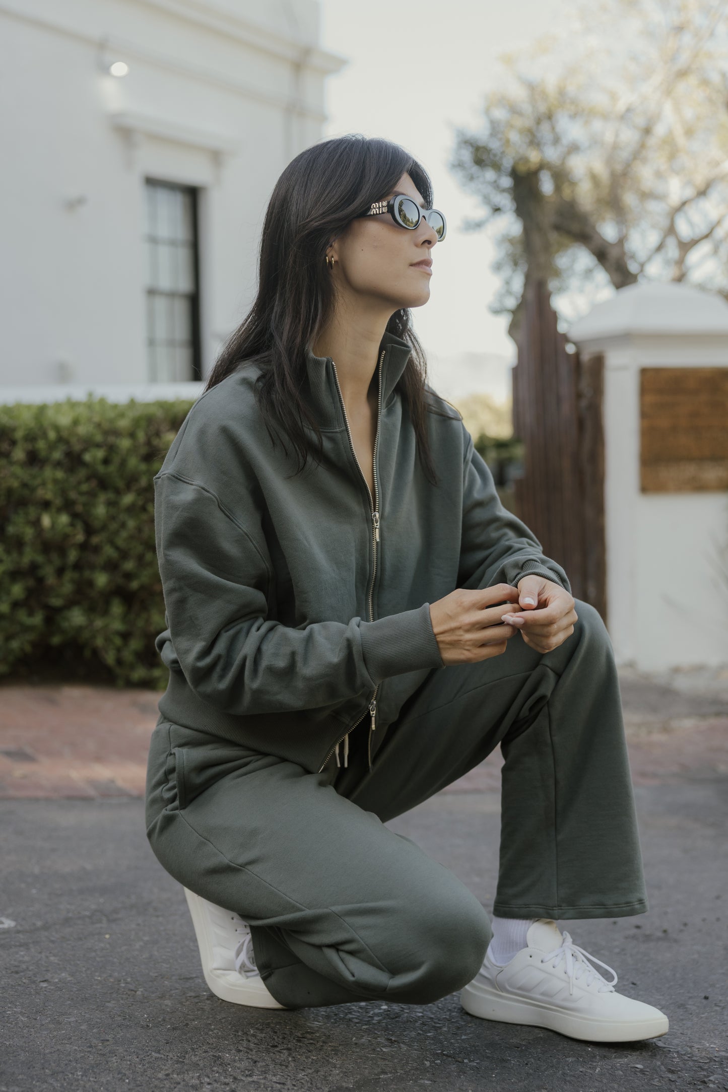Lila Rose Cotton Fleece Straight Leg Track Pants - Khaki