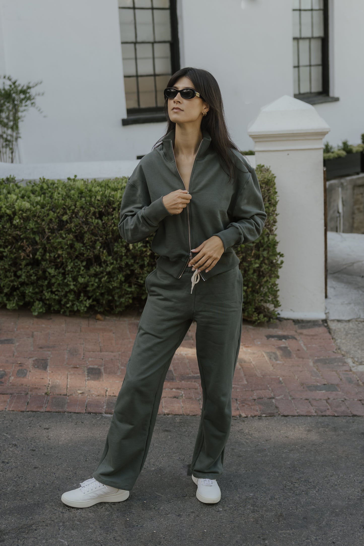 Lila Rose Cotton Fleece Straight Leg Track Pants - Khaki