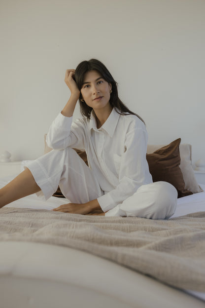 Lila Rose Mens Style Washed Cotton Pjs -Milk