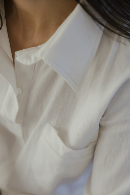 Lila Rose Mens Style Washed Cotton Pjs -Milk