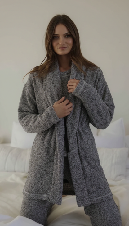 Snuggle Long Knitted Cardi Robe in Salt + Pepper, image 1